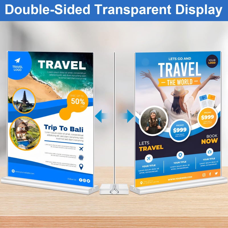 DunGu Acrylic Sign Holder 8.5 x 11,10 Pack Clear Sign Holder Double Sided Table Menu Vertical Desktop Display Stand Paper Flyer Holder Tabletop Sign Holder Suitable for Restaurants, Office, Store, Hotels - Image 4